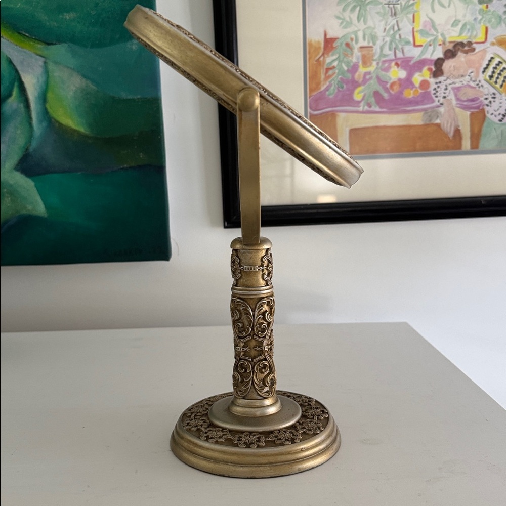 Vintage Gold Tone Two Sided Swivel Round Vanity Stand Alone Make Up Mirror AS IS - Picture 9 of 12